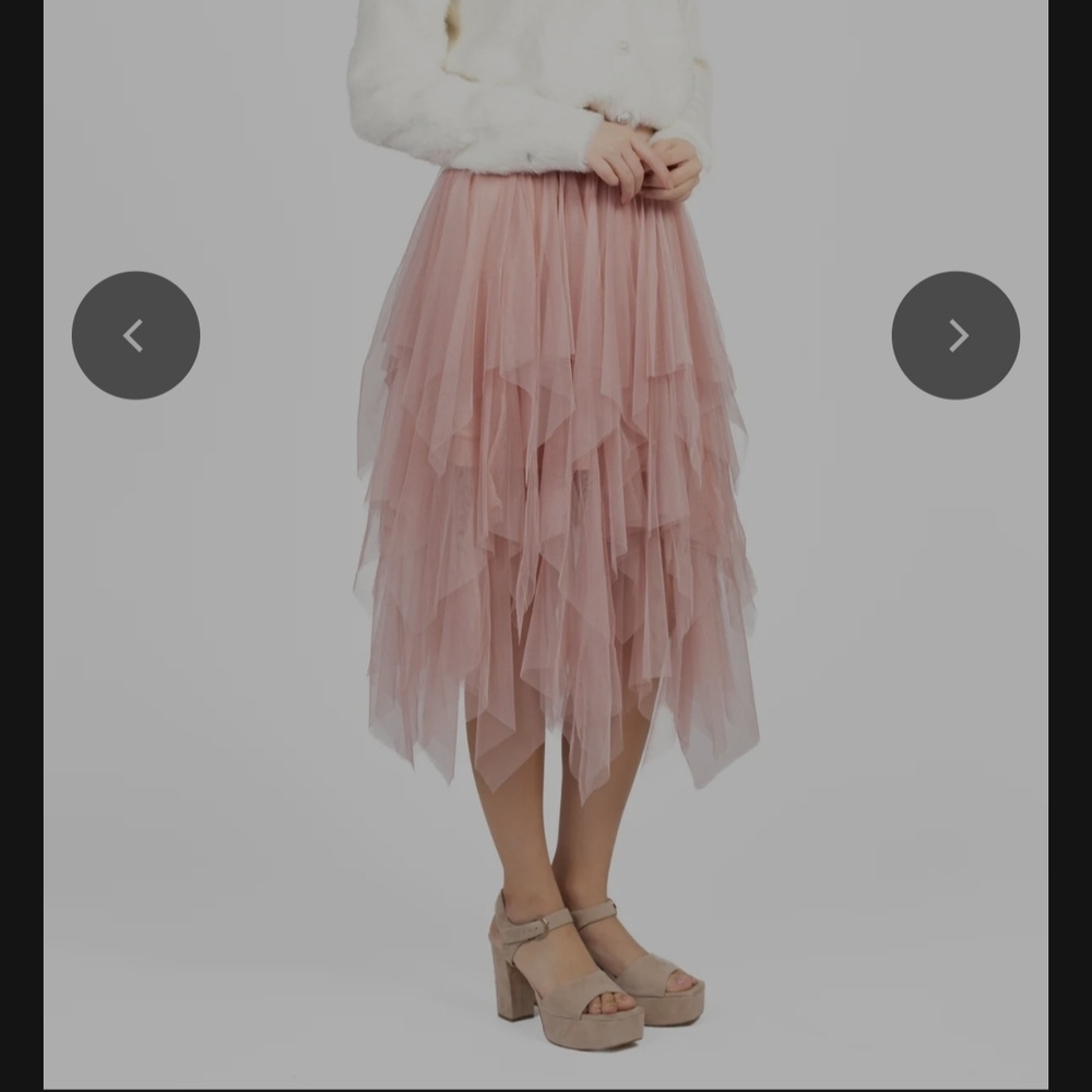 Pink Layered Tulle Midi Skirt